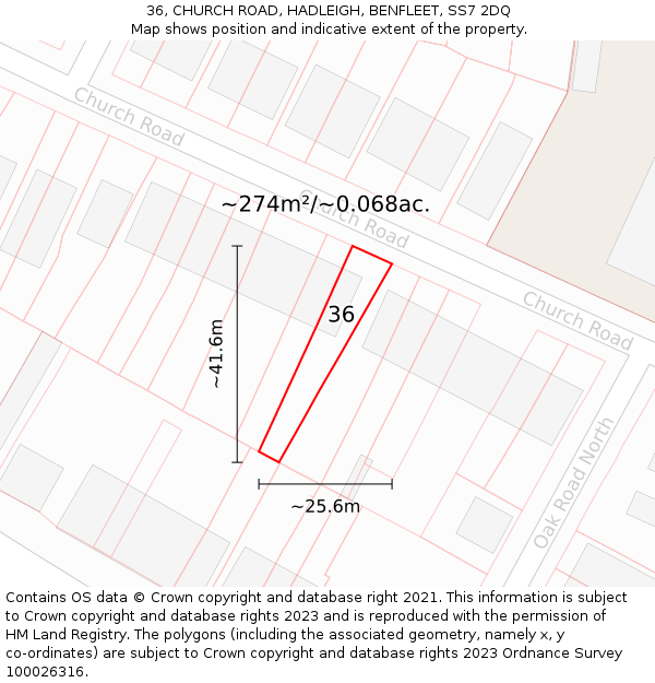 36, CHURCH ROAD, HADLEIGH, BENFLEET, SS7 2DQ: Plot and title map