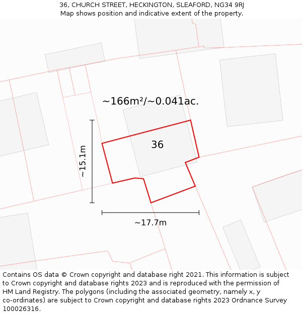 36, CHURCH STREET, HECKINGTON, SLEAFORD, NG34 9RJ: Plot and title map