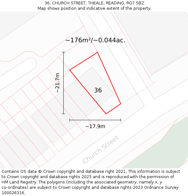 36, CHURCH STREET, THEALE, READING, RG7 5BZ: Plot and title map