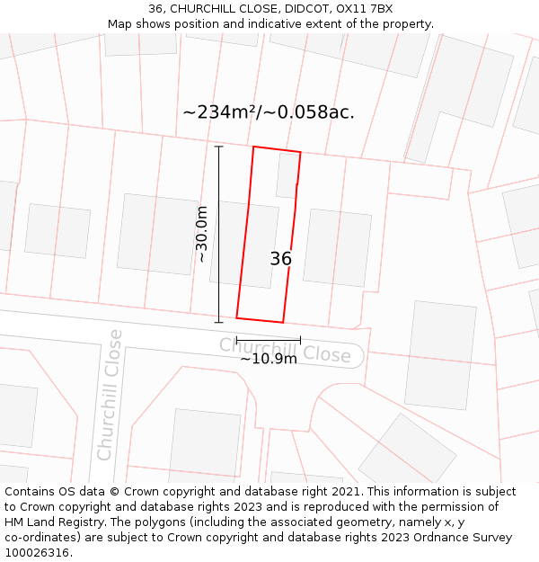 36, CHURCHILL CLOSE, DIDCOT, OX11 7BX: Plot and title map