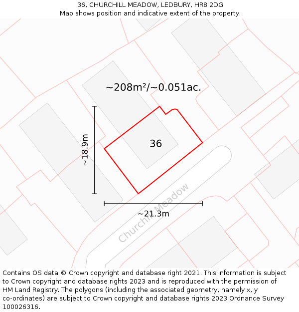 36, CHURCHILL MEADOW, LEDBURY, HR8 2DG: Plot and title map