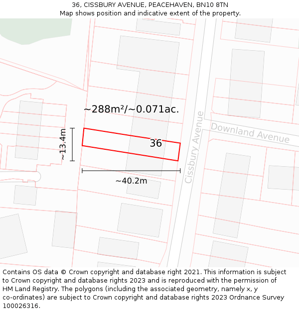 36, CISSBURY AVENUE, PEACEHAVEN, BN10 8TN: Plot and title map