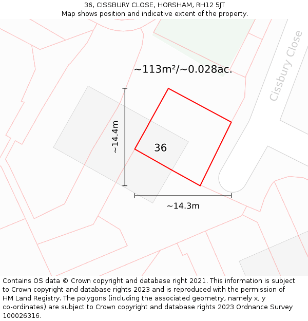 36, CISSBURY CLOSE, HORSHAM, RH12 5JT: Plot and title map