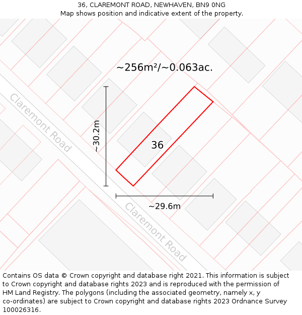 36, CLAREMONT ROAD, NEWHAVEN, BN9 0NG: Plot and title map