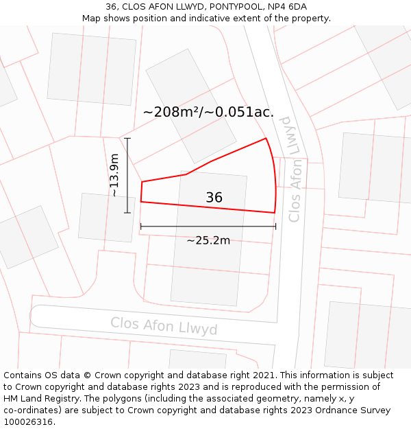 36, CLOS AFON LLWYD, PONTYPOOL, NP4 6DA: Plot and title map