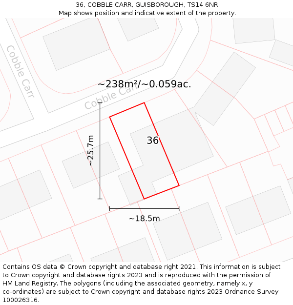 36, COBBLE CARR, GUISBOROUGH, TS14 6NR: Plot and title map