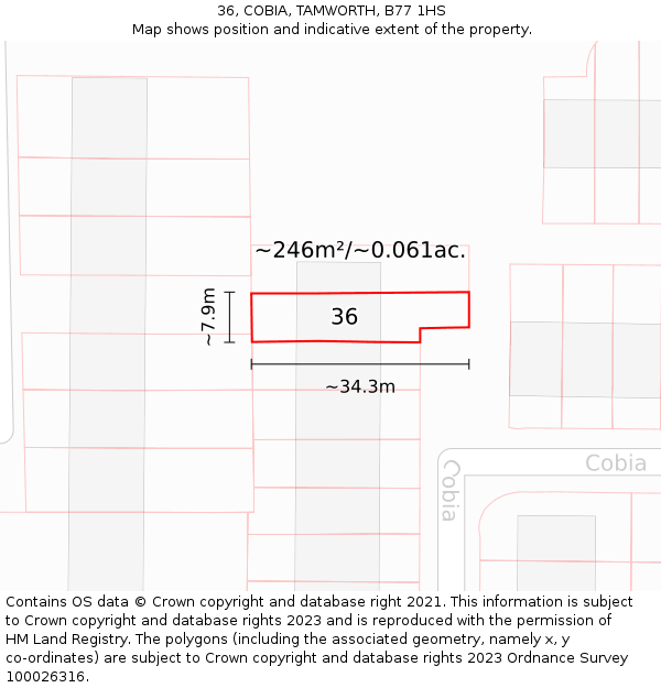 36, COBIA, TAMWORTH, B77 1HS: Plot and title map