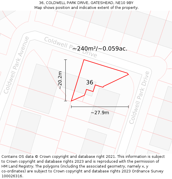 36, COLDWELL PARK DRIVE, GATESHEAD, NE10 9BY: Plot and title map