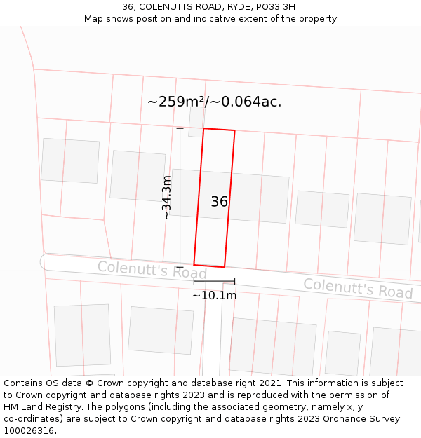 36, COLENUTTS ROAD, RYDE, PO33 3HT: Plot and title map