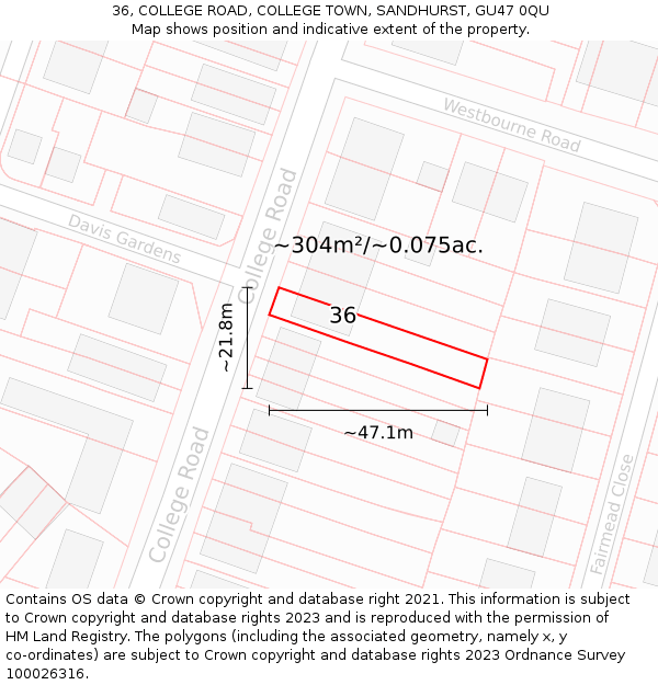 36, COLLEGE ROAD, COLLEGE TOWN, SANDHURST, GU47 0QU: Plot and title map