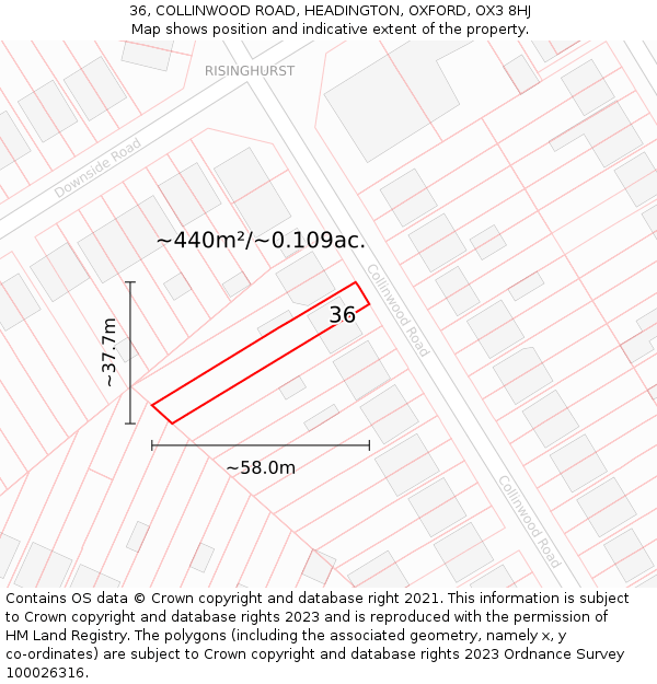 36, COLLINWOOD ROAD, HEADINGTON, OXFORD, OX3 8HJ: Plot and title map