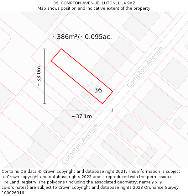 36, COMPTON AVENUE, LUTON, LU4 9AZ: Plot and title map