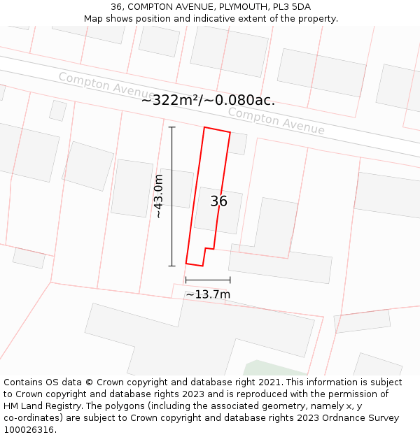 36, COMPTON AVENUE, PLYMOUTH, PL3 5DA: Plot and title map