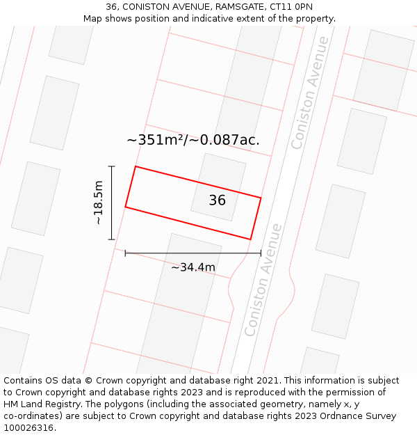 36, CONISTON AVENUE, RAMSGATE, CT11 0PN: Plot and title map