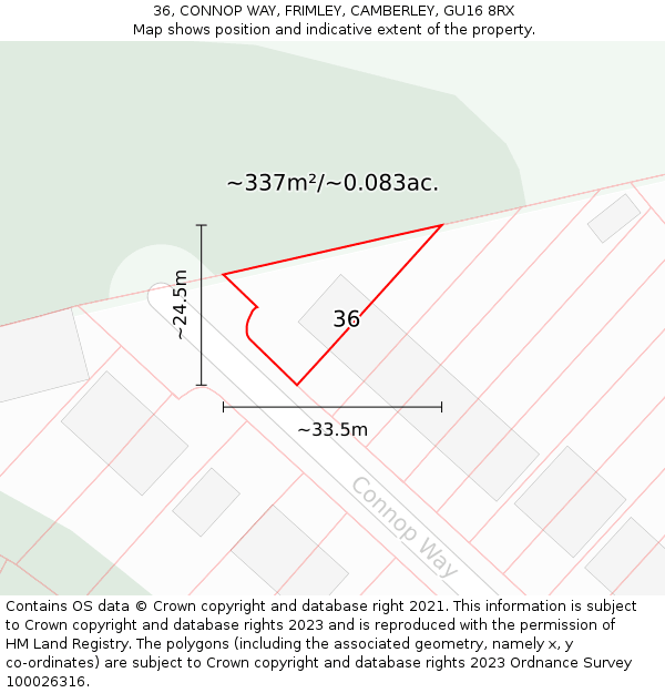 36, CONNOP WAY, FRIMLEY, CAMBERLEY, GU16 8RX: Plot and title map