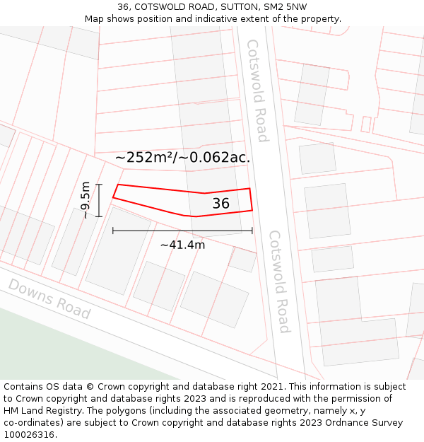 36, COTSWOLD ROAD, SUTTON, SM2 5NW: Plot and title map