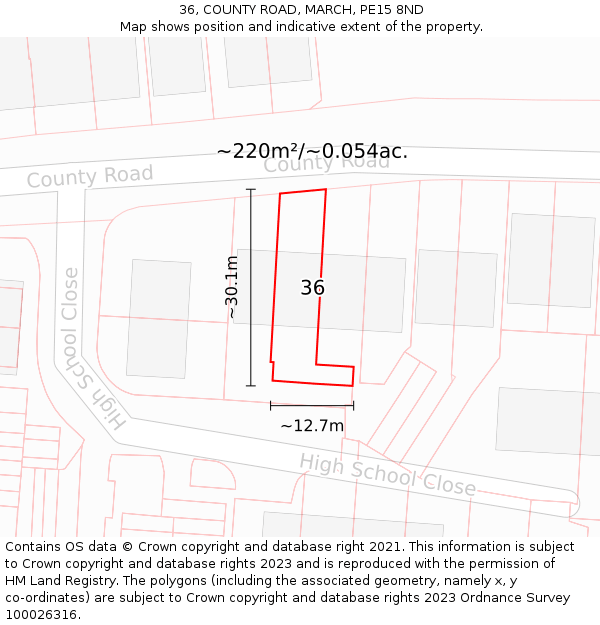 36, COUNTY ROAD, MARCH, PE15 8ND: Plot and title map