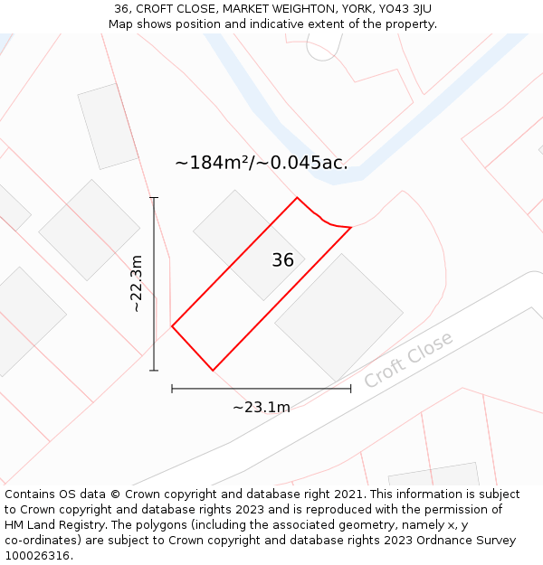 36, CROFT CLOSE, MARKET WEIGHTON, YORK, YO43 3JU: Plot and title map