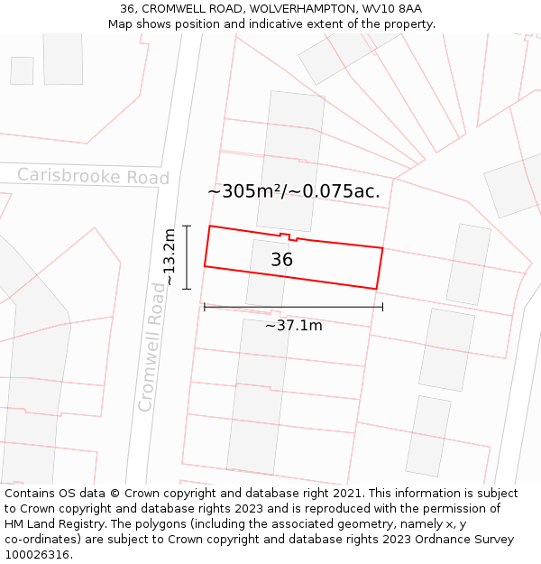 36, CROMWELL ROAD, WOLVERHAMPTON, WV10 8AA: Plot and title map