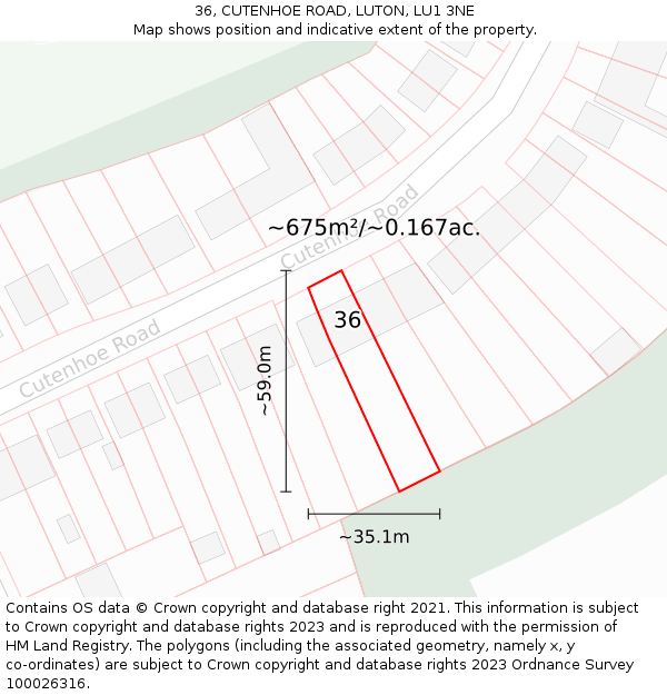 36, CUTENHOE ROAD, LUTON, LU1 3NE: Plot and title map