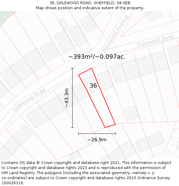 36, DALEWOOD ROAD, SHEFFIELD, S8 0EB: Plot and title map