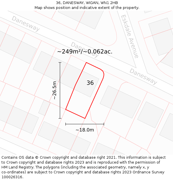 36, DANESWAY, WIGAN, WN1 2HB: Plot and title map