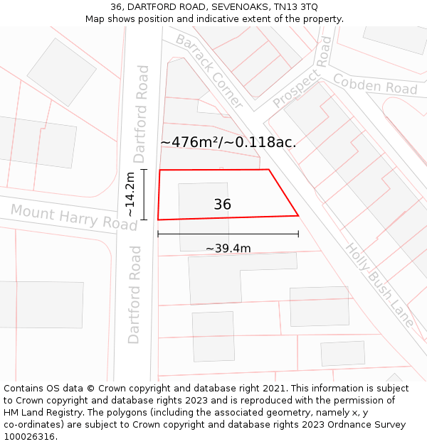 36, DARTFORD ROAD, SEVENOAKS, TN13 3TQ: Plot and title map