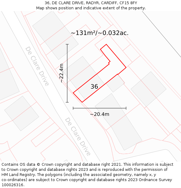 36, DE CLARE DRIVE, RADYR, CARDIFF, CF15 8FY: Plot and title map