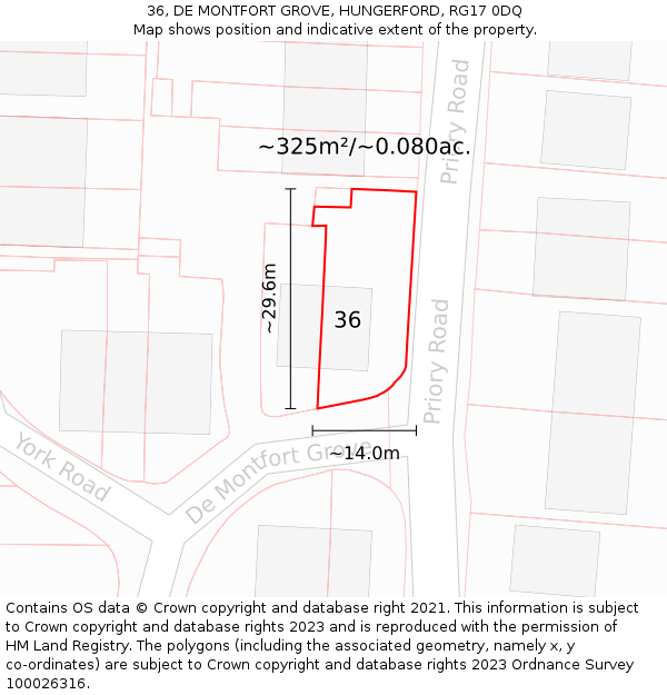 36, DE MONTFORT GROVE, HUNGERFORD, RG17 0DQ: Plot and title map