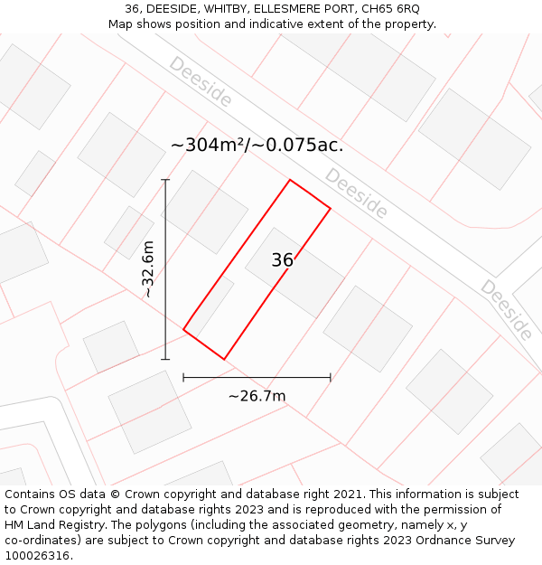 36, DEESIDE, WHITBY, ELLESMERE PORT, CH65 6RQ: Plot and title map