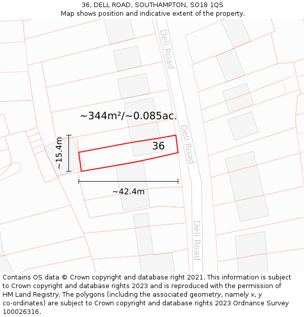 36, DELL ROAD, SOUTHAMPTON, SO18 1QS: Plot and title map