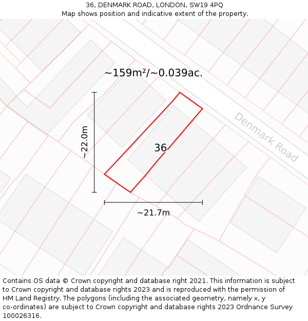 36, DENMARK ROAD, LONDON, SW19 4PQ: Plot and title map