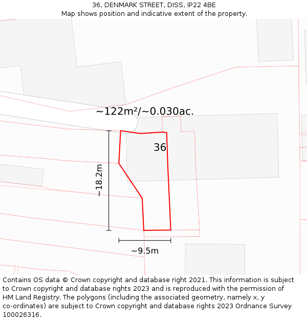 36, DENMARK STREET, DISS, IP22 4BE: Plot and title map