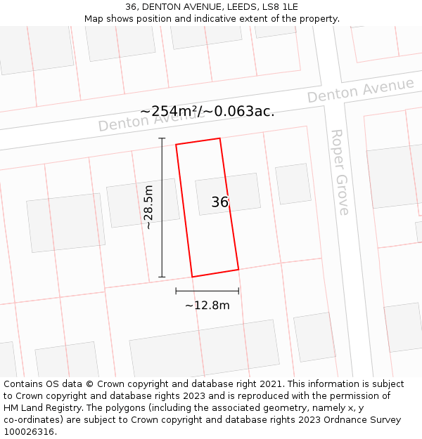 36, DENTON AVENUE, LEEDS, LS8 1LE: Plot and title map