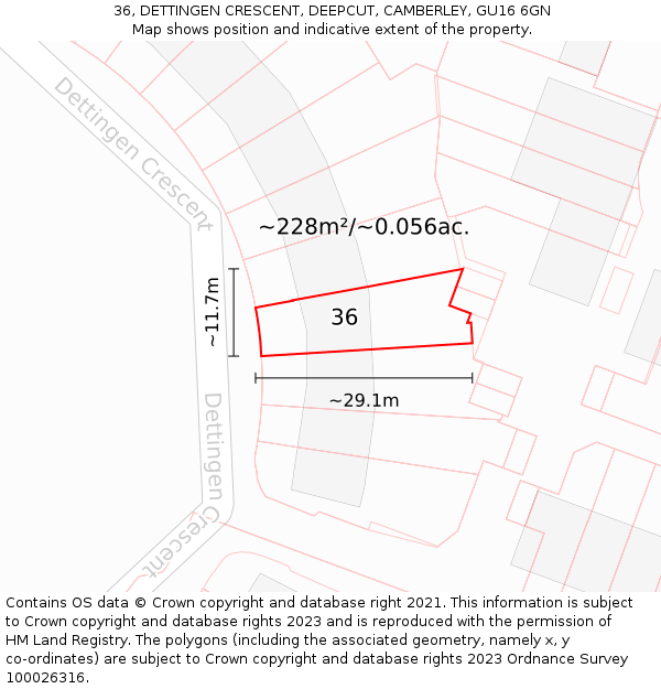 36, DETTINGEN CRESCENT, DEEPCUT, CAMBERLEY, GU16 6GN: Plot and title map