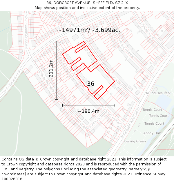 36, DOBCROFT AVENUE, SHEFFIELD, S7 2LX: Plot and title map