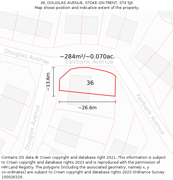 36, DOUGLAS AVENUE, STOKE-ON-TRENT, ST4 5JX: Plot and title map