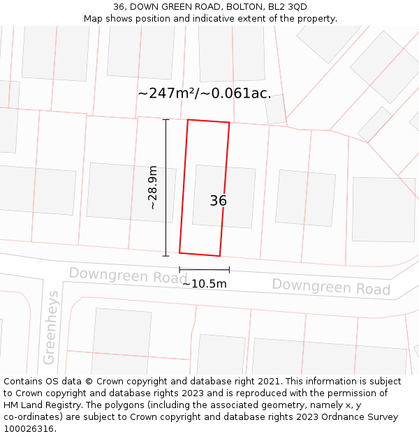 36, DOWN GREEN ROAD, BOLTON, BL2 3QD: Plot and title map