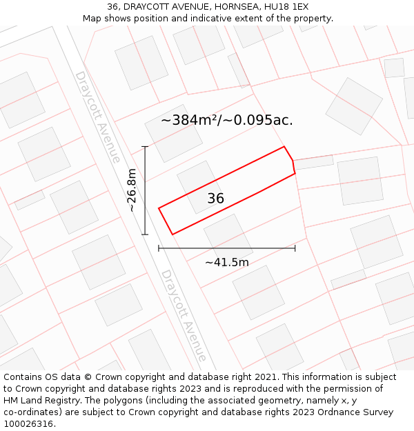 36, DRAYCOTT AVENUE, HORNSEA, HU18 1EX: Plot and title map