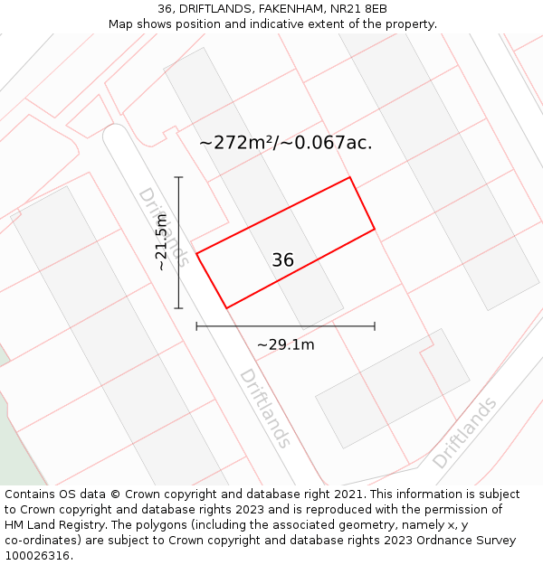 36, DRIFTLANDS, FAKENHAM, NR21 8EB: Plot and title map