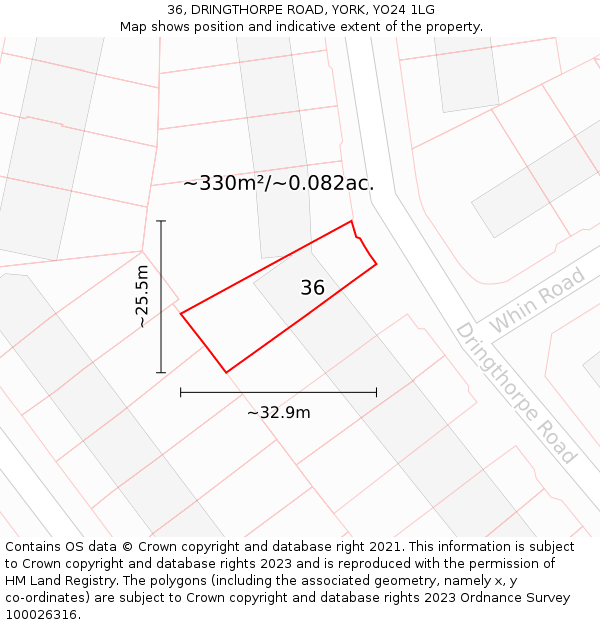 36, DRINGTHORPE ROAD, YORK, YO24 1LG: Plot and title map