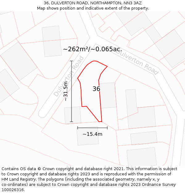 36, DULVERTON ROAD, NORTHAMPTON, NN3 3AZ: Plot and title map