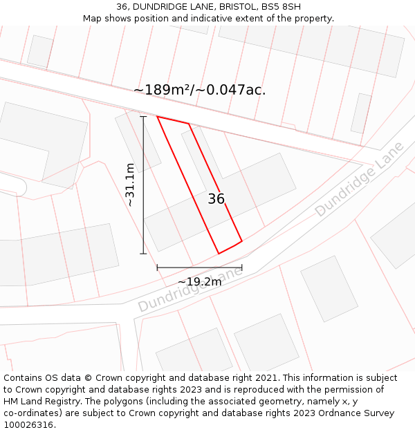 36, DUNDRIDGE LANE, BRISTOL, BS5 8SH: Plot and title map