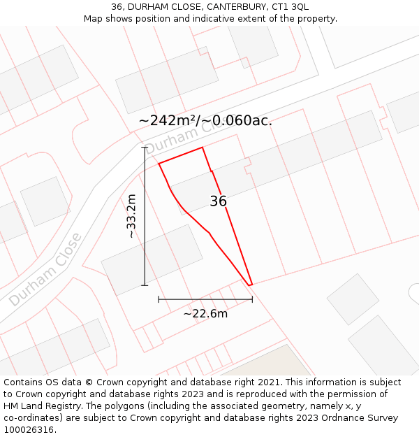 36, DURHAM CLOSE, CANTERBURY, CT1 3QL: Plot and title map