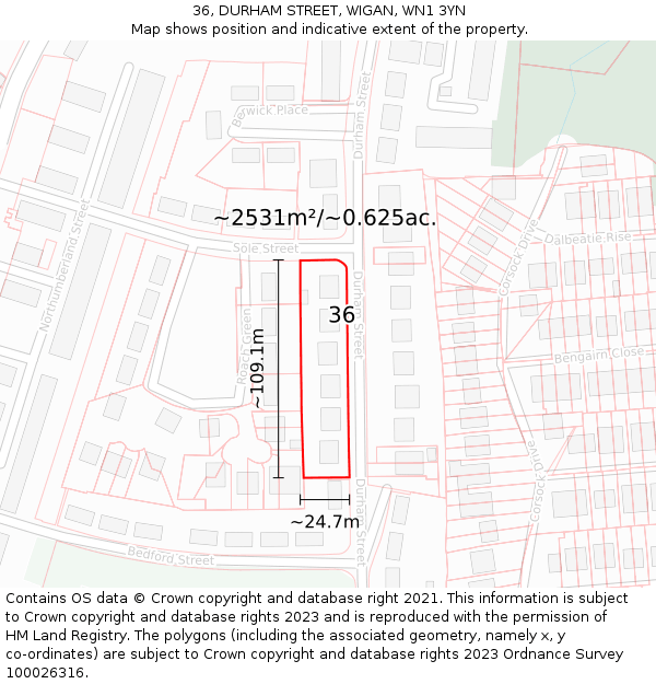 36, DURHAM STREET, WIGAN, WN1 3YN: Plot and title map