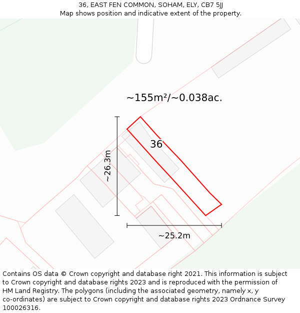 36, EAST FEN COMMON, SOHAM, ELY, CB7 5JJ: Plot and title map