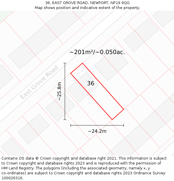 36, EAST GROVE ROAD, NEWPORT, NP19 9QG: Plot and title map