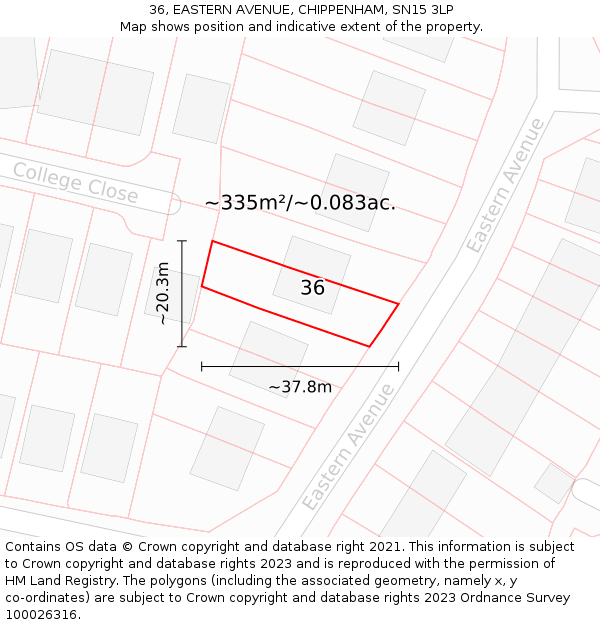 36, EASTERN AVENUE, CHIPPENHAM, SN15 3LP: Plot and title map