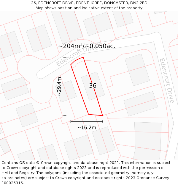 36, EDENCROFT DRIVE, EDENTHORPE, DONCASTER, DN3 2RD: Plot and title map
