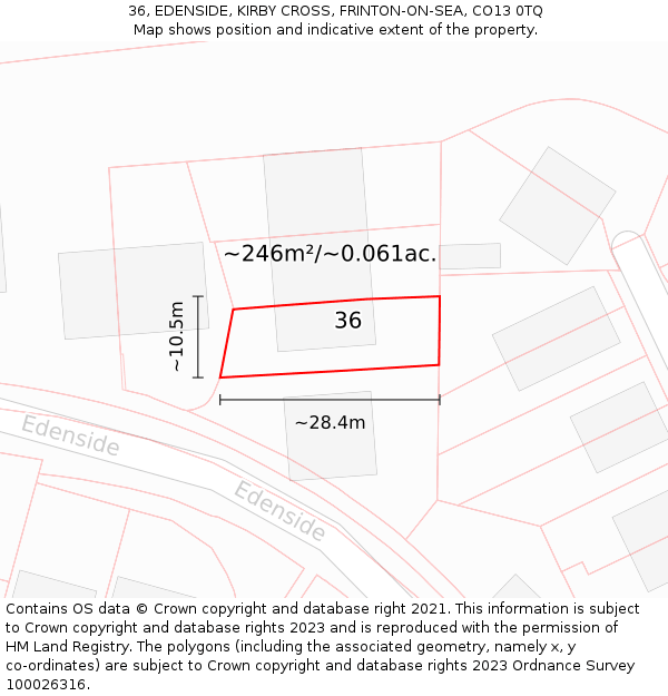 36, EDENSIDE, KIRBY CROSS, FRINTON-ON-SEA, CO13 0TQ: Plot and title map